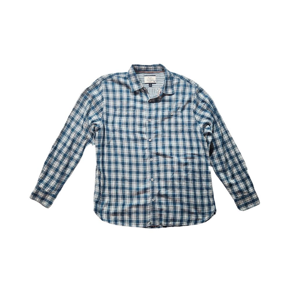Flag & Anthem Men's Blue‎ Green Teal Button Down Plaid Flannel Size XL